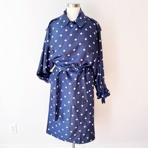 Creatures of Comfort 100% Silk‎ Blue Polka Dot Trench Coat, Statement Jacket
